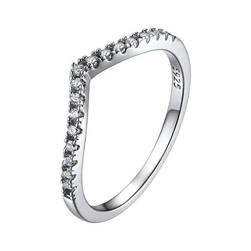 PROSILVER anello argento anello donna a v con zirconi fede matrimonio anello sottile misura 17 con confezione regalo