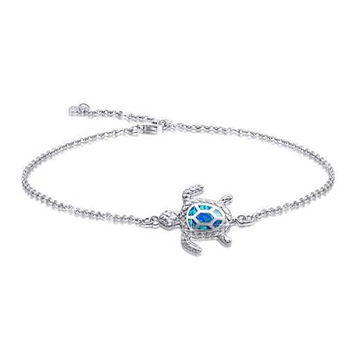 AMIGUO cavigliera opal sea turtle per donna, cavigliera tartaruga regolabile in argento sterling 925, bracciale grande