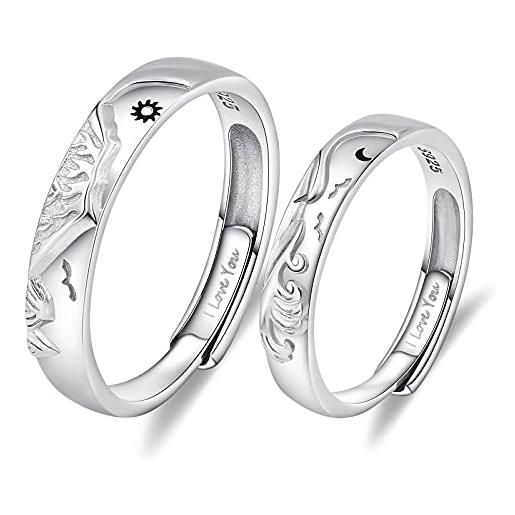 ANAZOZ anello con incisione(i love you), anelli fidanzamento coppia, set anelli donna argento 925, montagna e mare sole e luna anello uomo regolabile, 
