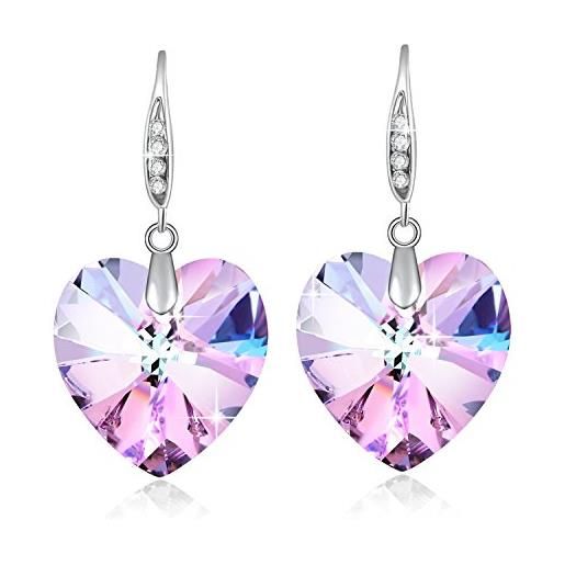 Etanoluv cuore di cristallo swarovski orecchini per donne regalo di pietra dei nati gioielli rodio placcato viola