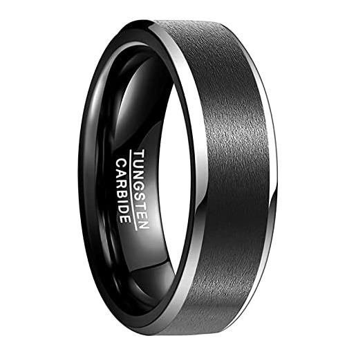 NUNCAD anello fidanzamento nero opaca finituracon argento bordo in tungsteno uomo donna per anniversario matrimonio nuziale taglia 24.5