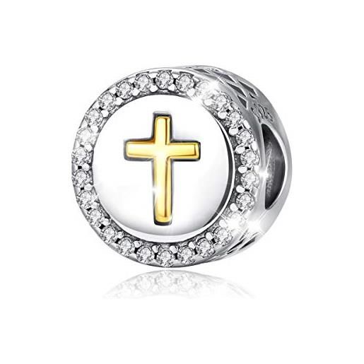 Eusense croce pandora charm, bead croce in argento sterling compatibili con il braccialetto europeo