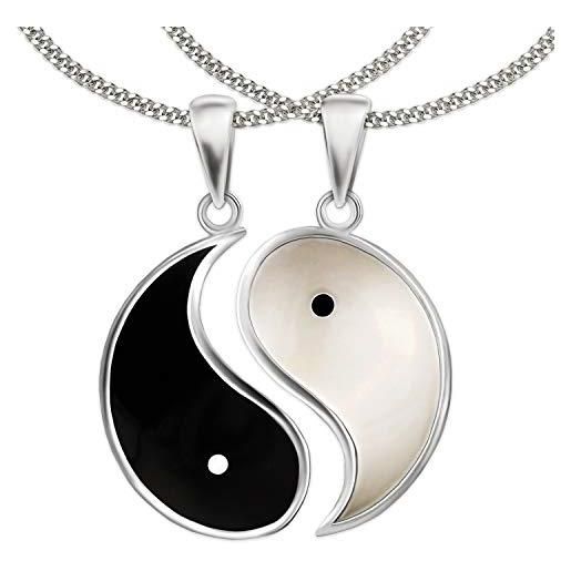 CLEVER SCHMUCK set ciondolo yin yang, diviso in argento, ø 18 mm, laccato nero e bianco, lucido, in argento sterling 925, per uomo e donna in custodia magnetica