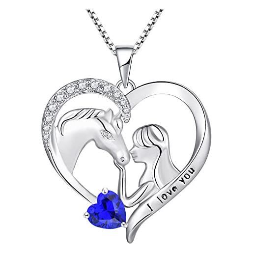 YL collana di cavallo in argento 925 con settembre pietra portafortuna spinello blu gioielli cuore ciondolo a forma di cavallo per donna fidanzata