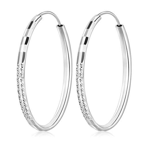 T400 orecchini cerchio argento 925 creoli per donna ragazze spessore 3 mm , regali di gioielli, diametro: 25 35 45 55 65 mm