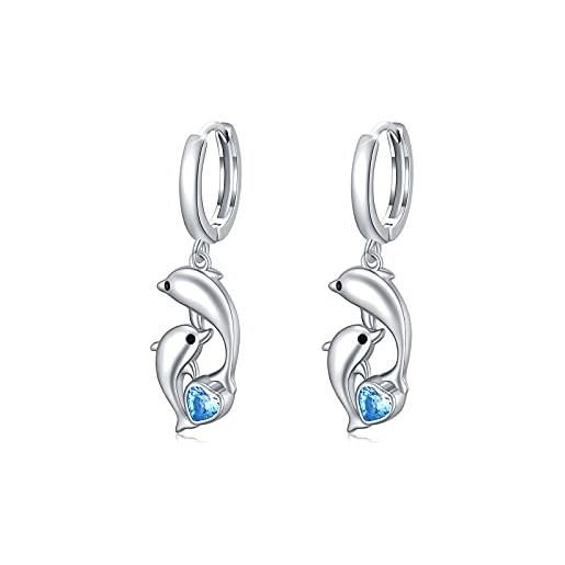MEDWISE orecchini a cerchio con delfino, in argento sterling 925, con pendente a forma di delfino, con cristalli blu, idea regalo per donne e ragazze