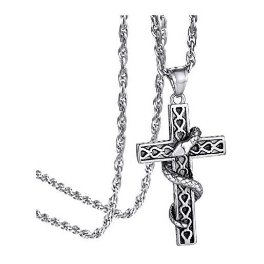 GOLDCHIC JEWELRY collana vintage con pendente a croce con serpente, gioielli cristiani con serpente in acciaio inossidabile 316l
