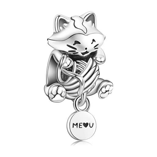 H.ZHENYUE jewelry charm cat ball charm beads fit bracelet necklace for woman girls, 925 sterling silver pendant beads with cubic zirconia, happy birthday christmas halloween valentine's day gifts