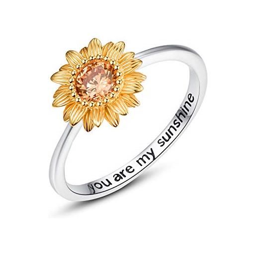 PRAYMOS anello impilabile a forma di girasole, in argento sterling 925, regalo estivo per donne e ragazze inciso you are my sunshine, regalo per lei (i 1/2)