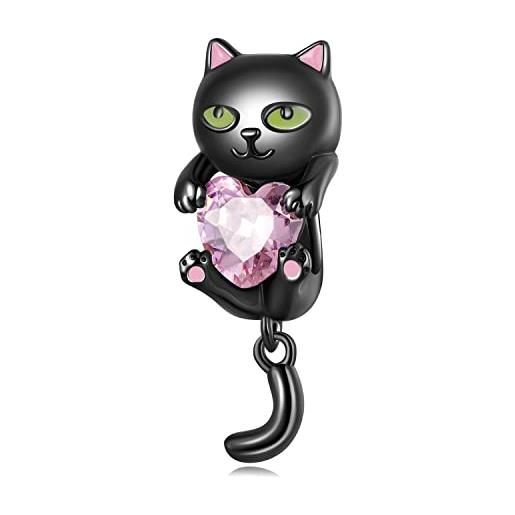 Fanona charms bracciali pandora, ciondoli di fascino del gatto nero cartoon in argento sterling 925 regalo di gioielli per donna, ragazza, adolescente