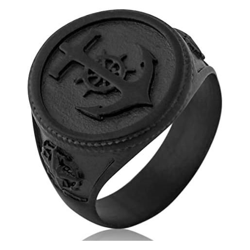 Akitsune portus anello | anchor marinaio nautica tradizionale anello uomo acciaio designer nero opaco - 9 us