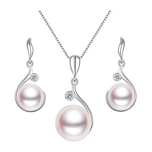 EVER FAITH-parure gioielli donna argento zircone aaa perle coltivate fiore collana orecchini set trasparente
