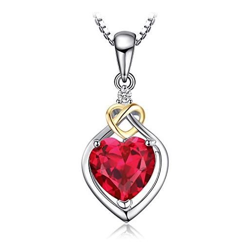 JewelryPalace 2.5ct collana cuore donna argento 925 con creato rubino rosso, infinito collana ciondolo pietra a taglio cuore con catena 45cm, collane pendenti dorati anniversario set gioielli donna