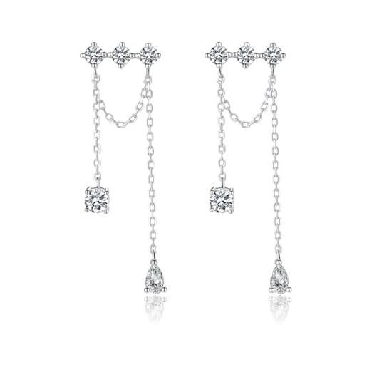 SLUYNZ 925 argento sterling cz orecchini pendenti catena di nappe per le donne teen girls orecchini di nappa eleganti catena