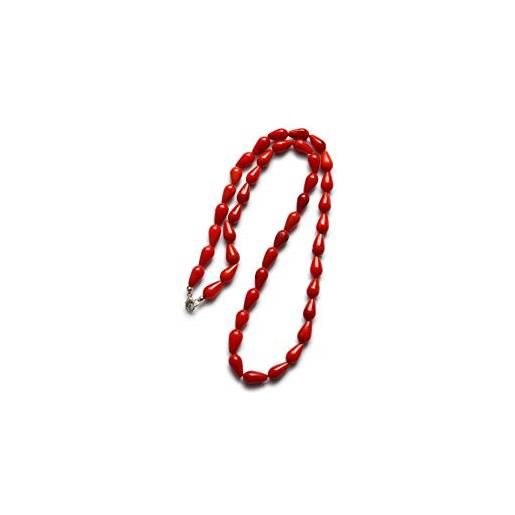 Vifaleno collana di corallo, naturale, rosso, a goccia, 5x8mm, argento 925