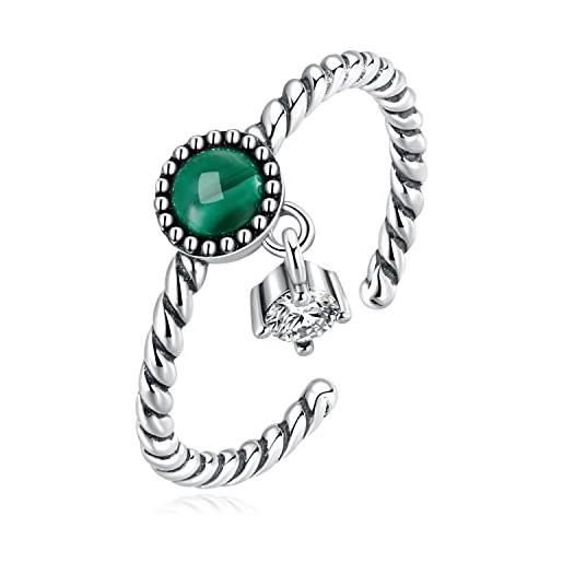 DOYIS anelli da donna regolabili in argento sterling 925 con zirconi e malachite con confezione regalo per gioielli