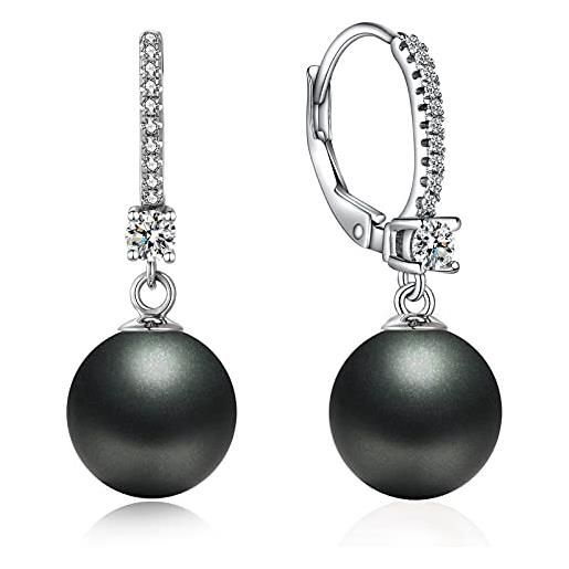 jiamiaoi orecchini di perle nere in argento sterling 925 donna orecchini con perle nere orecchini con perla pendenti orecchini perle pendenti orecchini donna perle neri