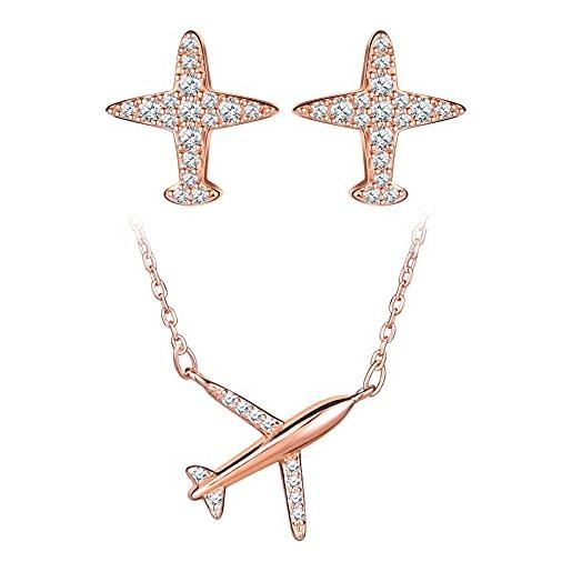 Yumilok-collane da donna orecchini in argento sterling, collane modello aereo, orecchini con zirconi, set di collane cool