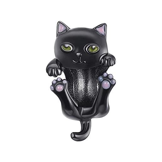 Annmors donna ciondolo gatto nero argento 925 colgantes con zirconia cubica per charm bracciale