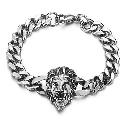 COOLSTEELANDBEYOND testa di leone braccialetto, bracciale da uomo, acciaio, barbozzale, lucidato a specchio, gotico, rock punk