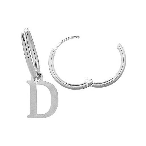 Beloved orecchini da donna a cerchio in acciaio - uno con iniziale e uno a cerchietto semplice - per lobi forati - chiusura a scatto (silver lettera d)