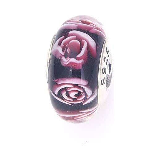 Nbsameng charm glitter in vetro di murano, ciondolo per braccialetti e catenine per donna, ciondoli in argento 925% , rosa