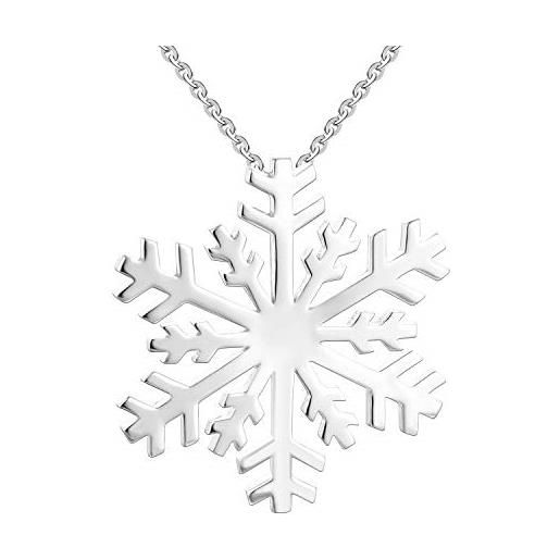 JO WISDOM collana grande fiocco di neve argento 925 donna con placcato oro bianco, regalo di natale, 45+5cm