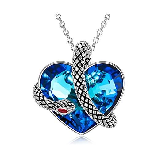 URONE collana con ciondolo a forma di serpente in argento sterling da donna con cristallo blu dall'austria collana con ciondolo a forma di serpente 18 + 2 pollici gioielli regali per moglie mamma fidanzata