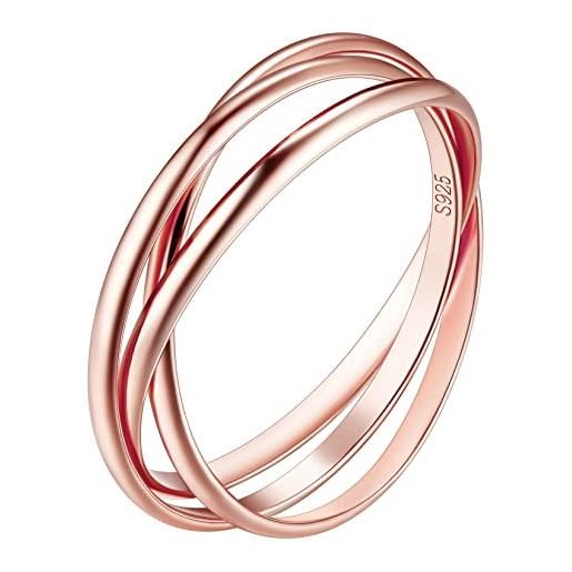 Suplight anello donna oro rosa anello intrecciato a fascia, misura 21 anello donna argento 925 fedina argento confezione regalo-larghezza 1,5 mm