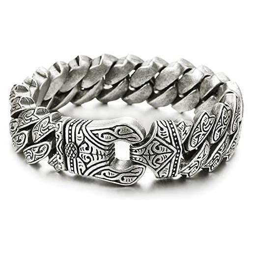 COOLSTEELANDBEYOND vecchio colore argento annata barbozzale braccialetto con tribal tatuaggio modello, bracciale uomo, acciaio, stile retrò