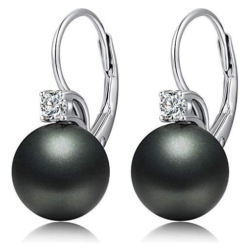 jiamiaoi orecchini perla pendenti orecchini con perle argento 925 orecchini di perle da donna orecchini pendenti orecchini perle oro bianco 8-10mm perle orecchini. (a4-nero)