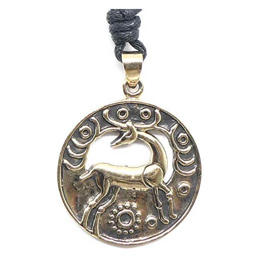 Drachensilber ciondolo celtico in argento con cervo, gioiello in bronzo