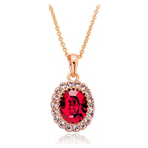 VONSSY collana di cristallo birthstone rosso rubino smeraldo a forma ovale 5a cz collana con ciondolo in pietra preziosa con taglio a scacchiera con diamante bianco
