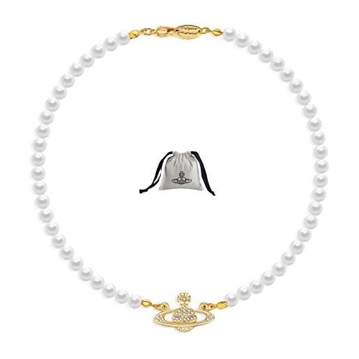 Hipwope planet collana di perle da donna con perle di saturno, con strass, per la migliore amica, compleanno, anniversario, regalo, cristallo oro, perline, strass