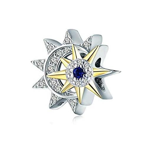 YASHUO Jewellery ciondolo a forma di acchiappasogni, in vero argento sterling 925, con ali di angelo e zirconia cubica, per braccialetti e argento, colore: ciondolo a forma di luna e stella. , cod. Ys-676