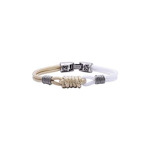 L4K3 bracciale in corda nautica uomo donna con nodo marinaio, lavorato a mano, con chiusura in argento antico, impermeabile e anallergico - made in italy (bianco-canapa, 20 cm)