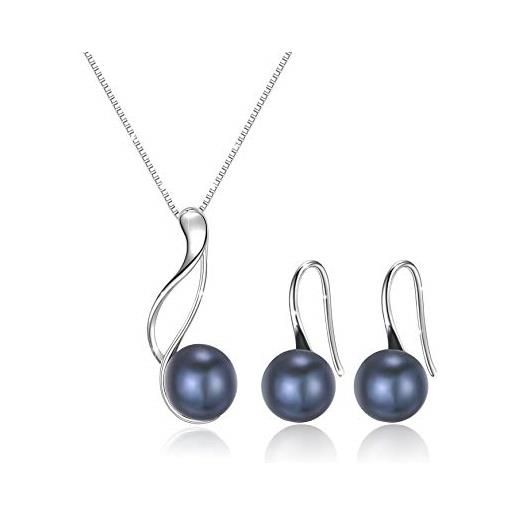 AMIGUO set composto da collana e orecchini in perle d'acqua dolce e argento sterling 925 regalo per donne
