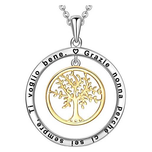LOVORDS collana donna incisa argento sterling 925 pendente ciondolo albero della vita famiglia cerchio regalo nonna