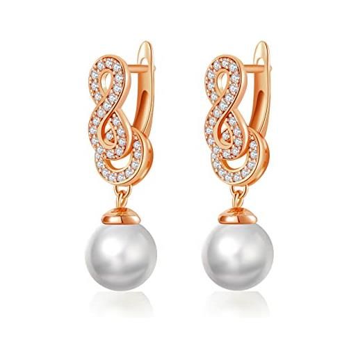 VONSSY eleganti orecchini pendenti con perle ipoallergeniche, senza nichel, leggeri, comodi da indossare ogni giorno, argento sterling 925 (e-oro rosa-perla bianca)