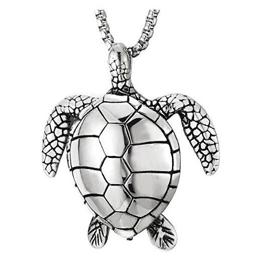 COOLSTEELANDBEYOND tartaruga ciondolo, collana con pendente uomo donna, acciaio inossidabile, catena grano 75cm, stile animale amore