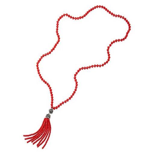 iMETACLII moda statement dichiarazione collana y-forma frangia nappa pendente rosso cristallo perle lunga catena, festa banchetti