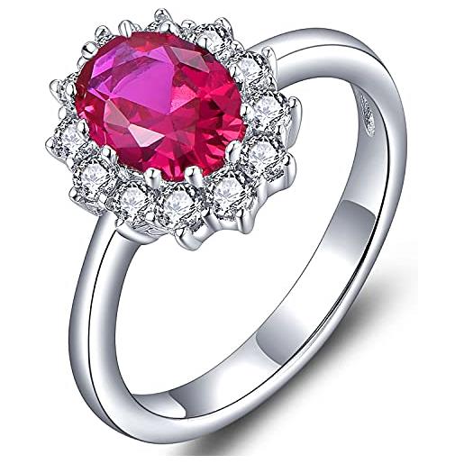 YL anello da donna in argento 925 rubino simulato anello di fidanzamento(taglia 16)