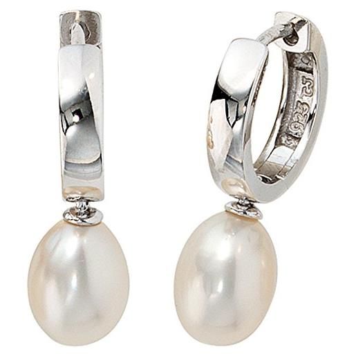 Jobo orecchini a cerchio da donna in argento 925 con perle ovali, argento