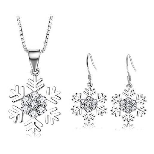 Deyanse - set di gioielli da donna, in argento sterling 925, con fiocco di neve, orecchini a goccia e collana con ciondolo, ipoallergenici, colore: parure di gioielli. , cod. Pctz007