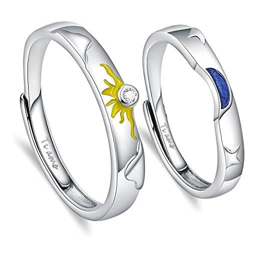 ANAZOZ anello con incisione(ti amo), anello fidanzamento, anelle argento donna 925, sole e luna zirconi bianco coppia anelli regolabili, 