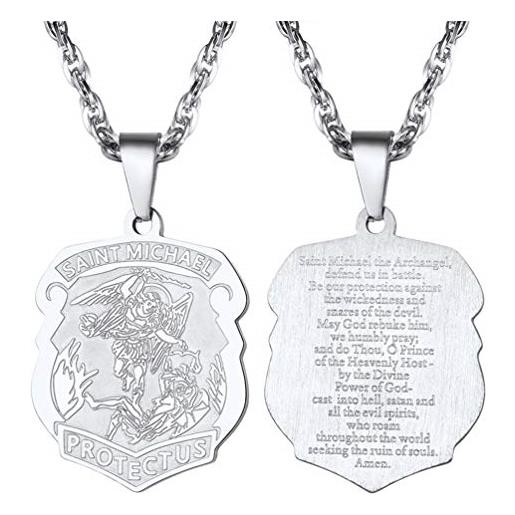PROSTEEL collana pendente religiosa, cindolo incisione angelo michael, catena regolabile 55 60 cm, acciaio inossidabile per donna uomo, argento (confezione regalo)