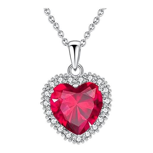 VONSSY collana con pietre preziose di birthstone rosso rubino collana con ciondolo in cristallo a forma di cuore ciondolo con smeraldo arco ovale rettangolare