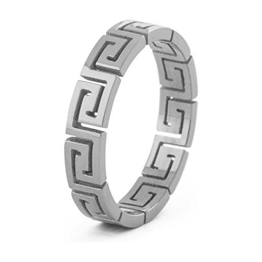 Akitsune argius anello | greco ornamenti design anello donne uomo acciaio filigrana meandro - argento - 7 us