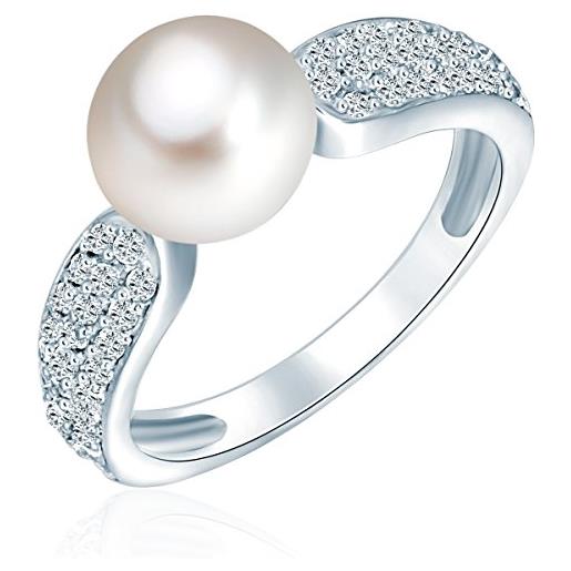 Valero Pearls anello di perle da donna in argento sterling 925 con zirconia perla di coltura di acqua dolce
