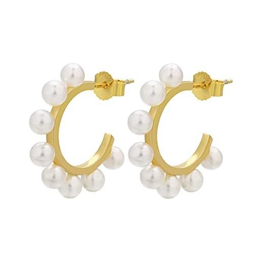 KRKC orecchini a cerchio da donna orecchini perla donna placcato in oro giallo 14kt / oro bianco perla orecchini gioielli materiali ipoallergenici, regalo di compleanno per donne ragazze